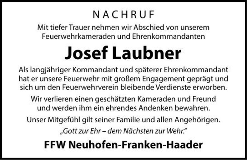 Traueranzeige Josef Laubner