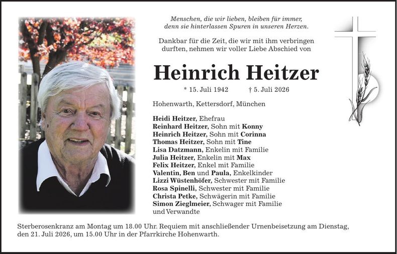 Traueranzeige Heinrich Heitzer