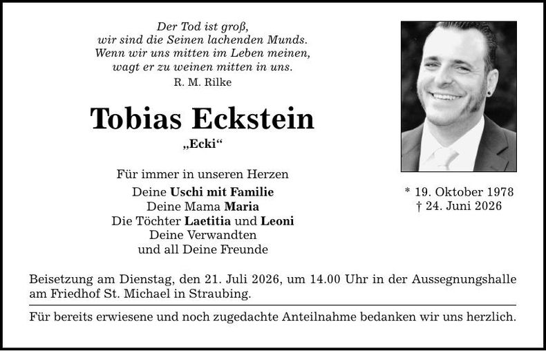 Traueranzeige Tobias Eckstein