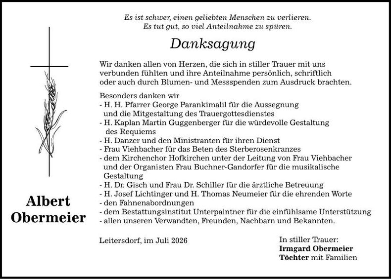 Traueranzeige Albert Obermeier