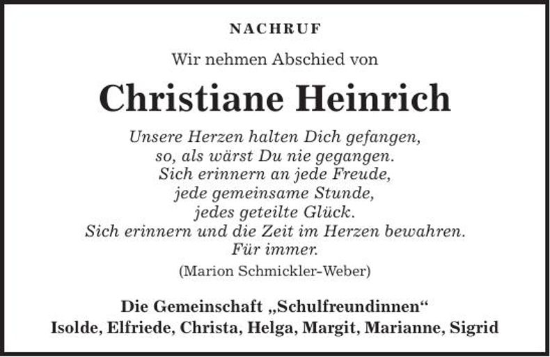 Traueranzeige Christiane Heinrich