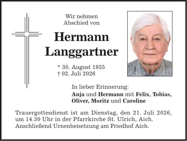 Traueranzeige Hermann Langgartner