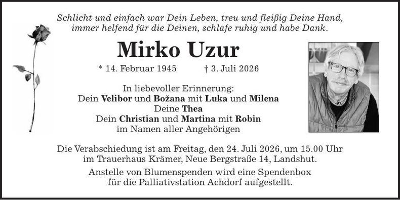 Traueranzeige Mirko Uzur