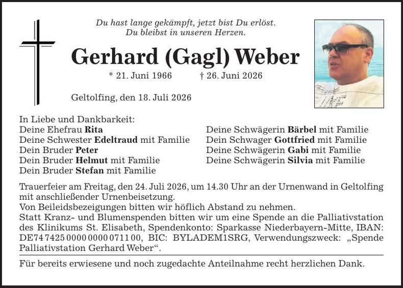 Traueranzeige Gerhard Weber