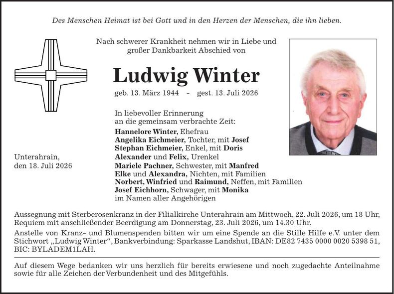 Traueranzeige Ludwig Winter