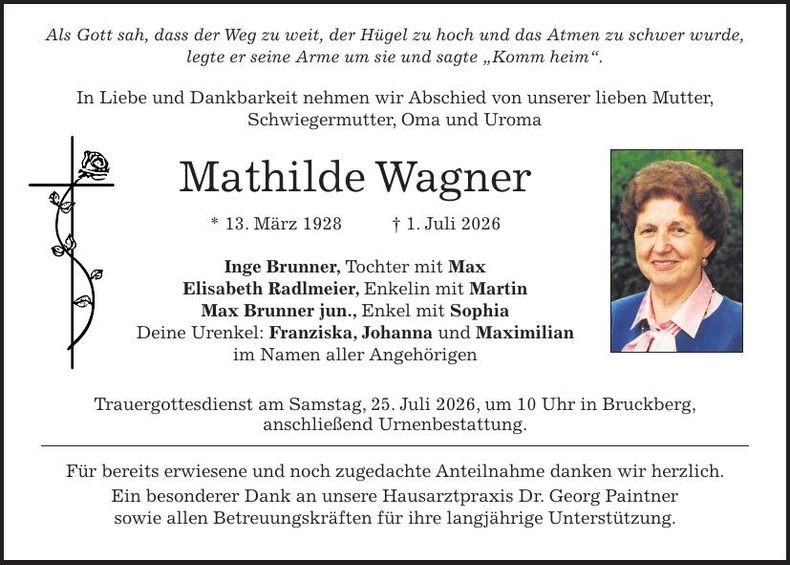 Traueranzeige Mathilde Wagner