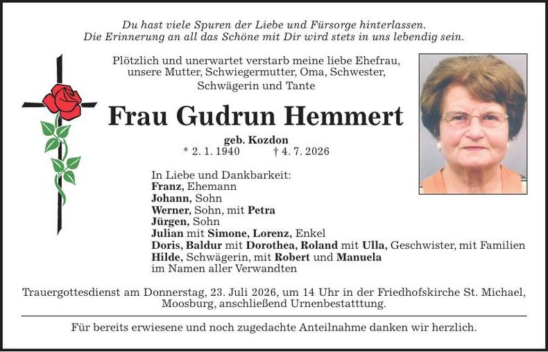 Traueranzeige Gudrun Hemmert
