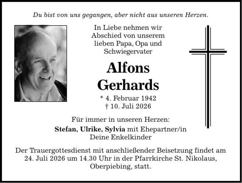 Traueranzeige Alfons Gerhards