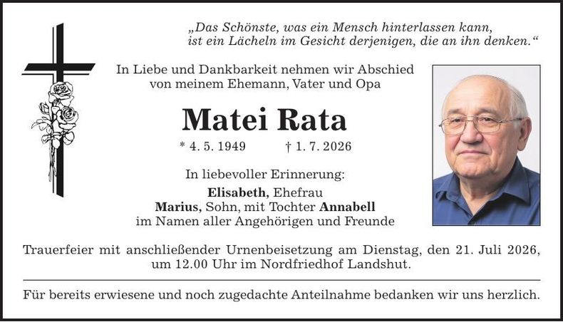 Traueranzeige Matei Rata