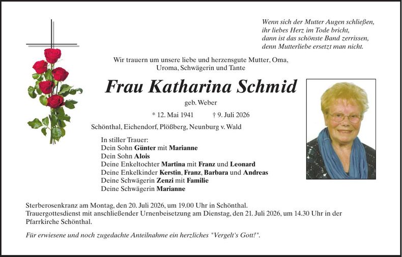 Traueranzeige Katharina Schmid