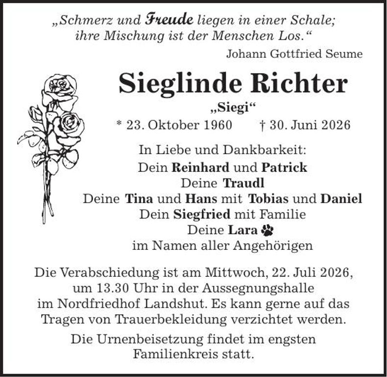 Traueranzeige Sieglinde Richter
