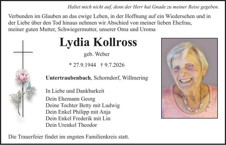 Traueranzeige Lydia Kollross