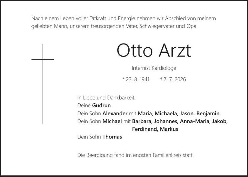 Traueranzeige Otto Arzt