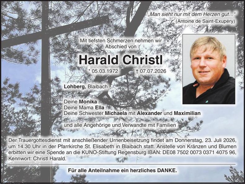 Traueranzeige Harald Christl