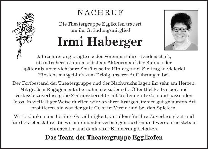 Traueranzeige Irmi Haberger