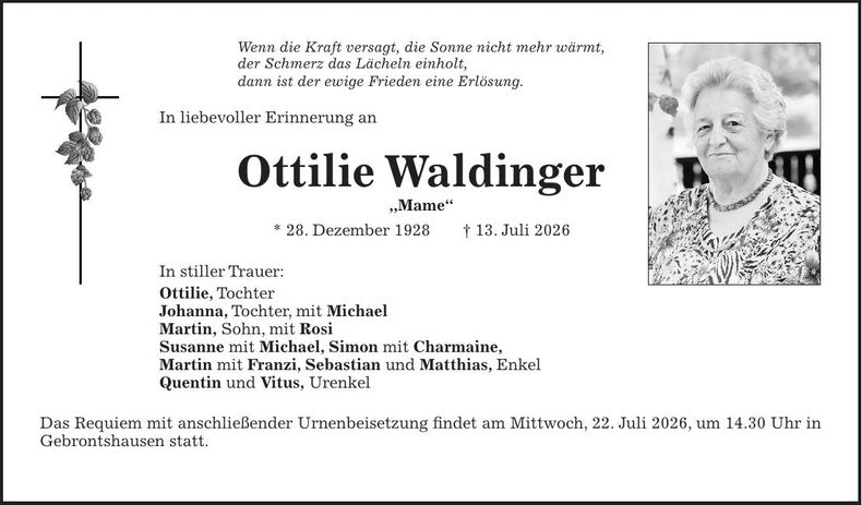 Traueranzeige Ottilie Waldinger