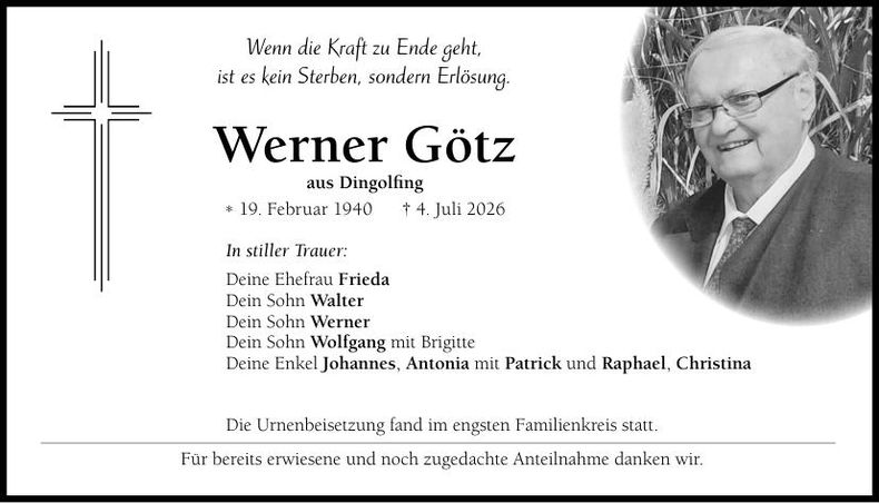 Traueranzeige Werner Götz