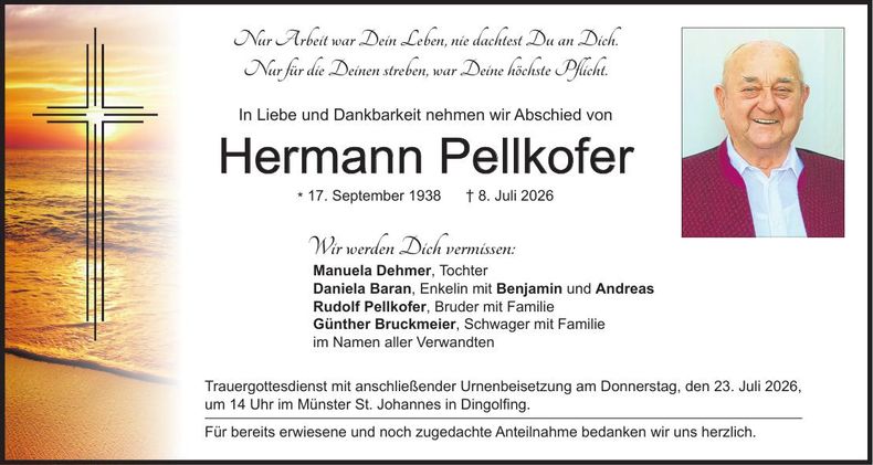 Traueranzeige Hermann Pellkofer