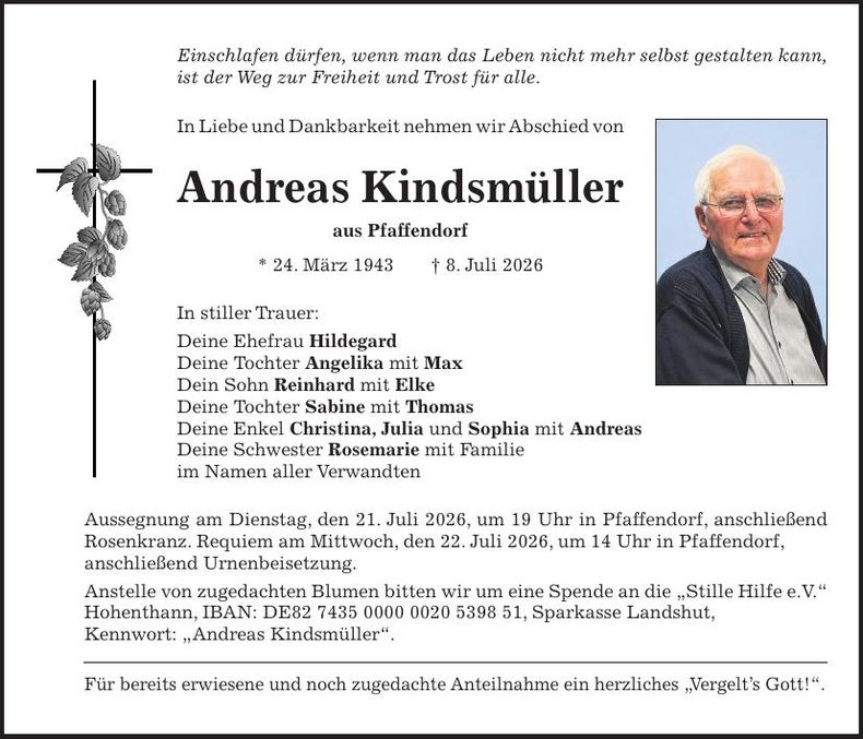 Traueranzeige Andreas Kindsmüller