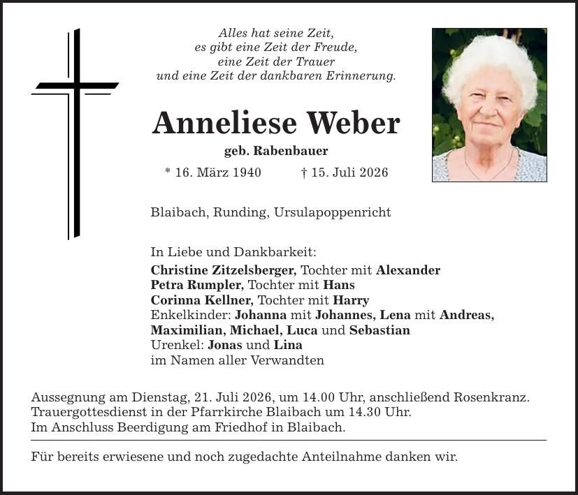 Traueranzeige Anneliese Weber