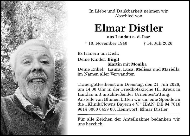 Traueranzeige Elmar Distler