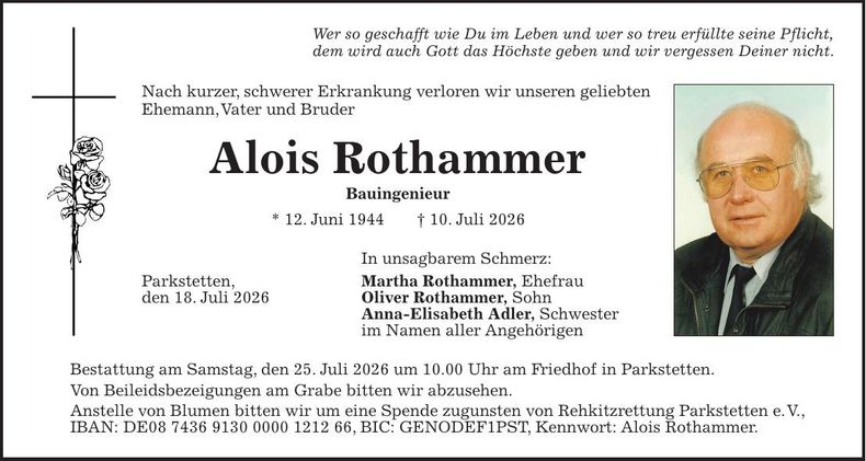 Traueranzeige Alois Rothammer