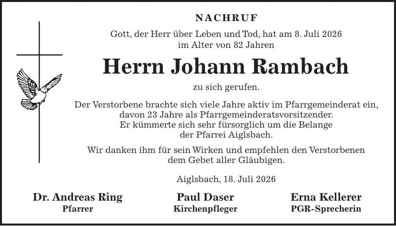 Traueranzeige Johann Rambach