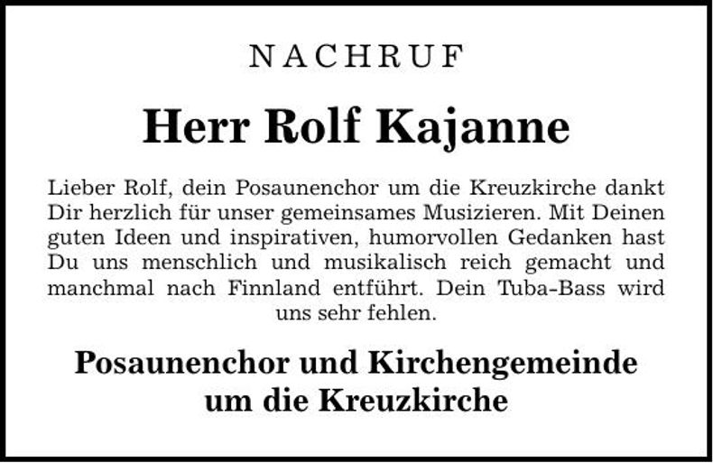 Traueranzeige Rolf Kajanne
