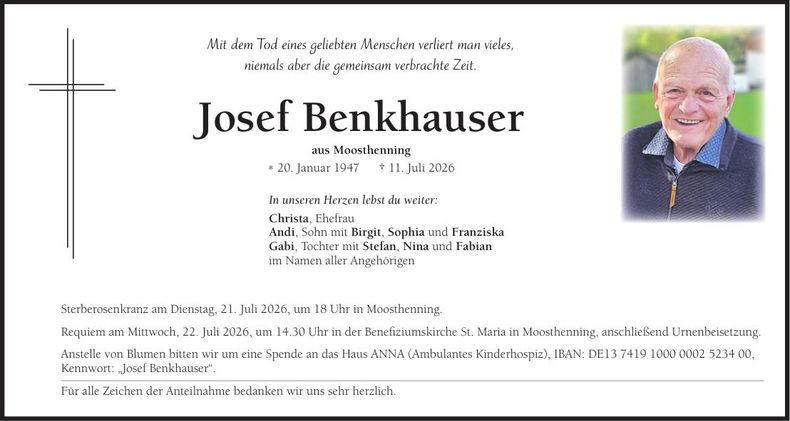 Traueranzeige Josef Benkhauser