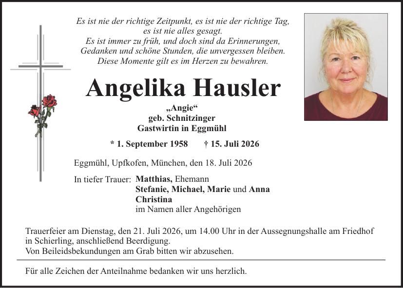 Traueranzeige Angelika Hausler