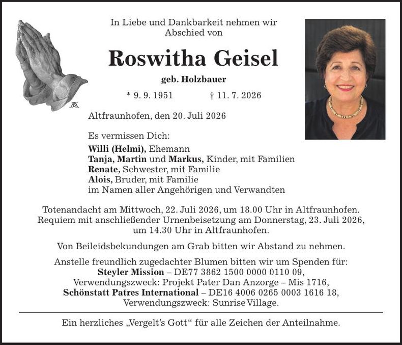 Traueranzeige Roswitha Geisel