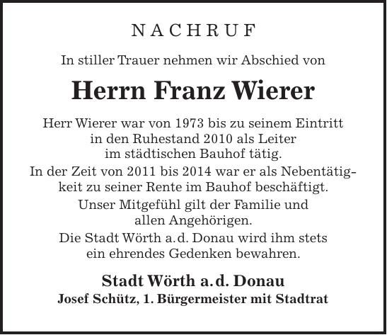 Traueranzeige Franz Wierer
