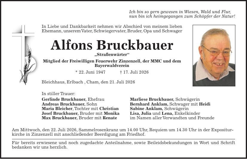 Traueranzeige Alfons Bruckbauer