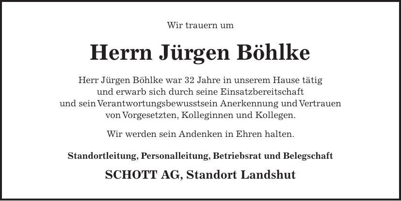 Traueranzeige Jürgen Böhlke