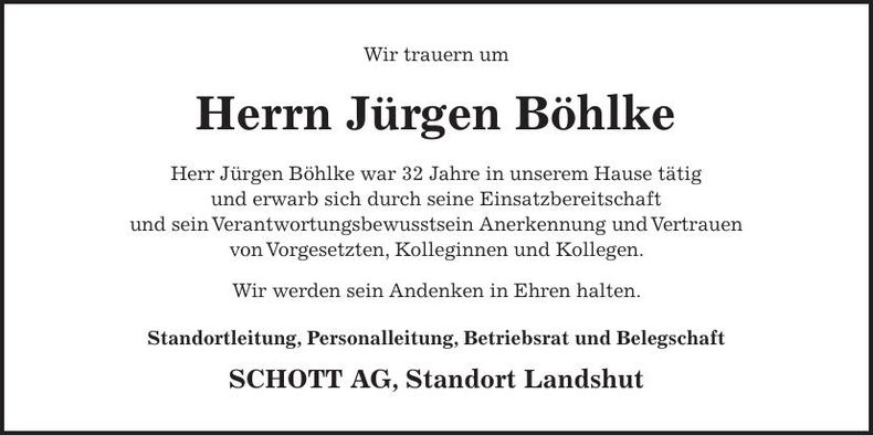 Traueranzeige Jürgen Böhlke 