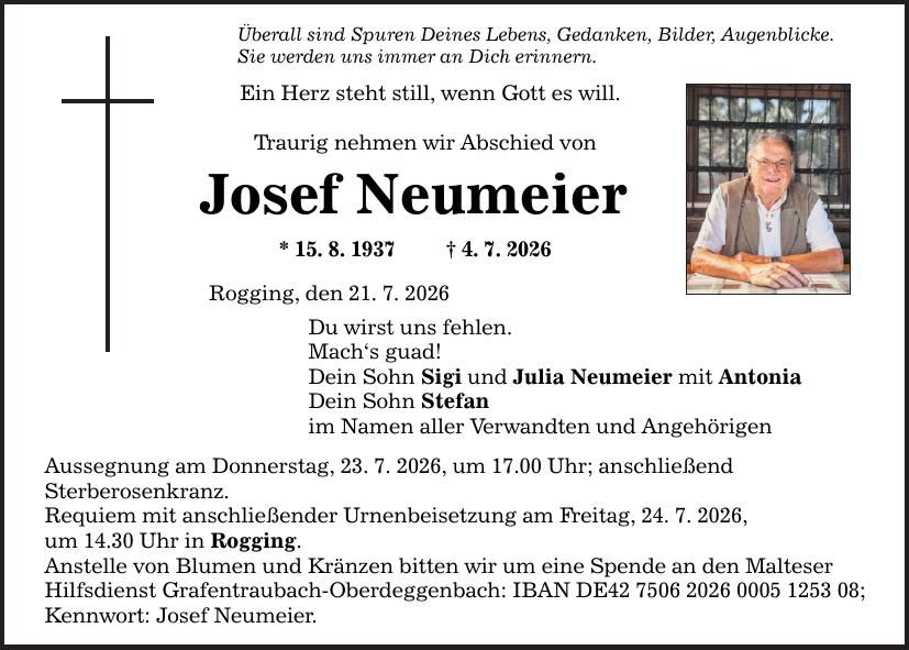 Traueranzeige Josef Neumeier
