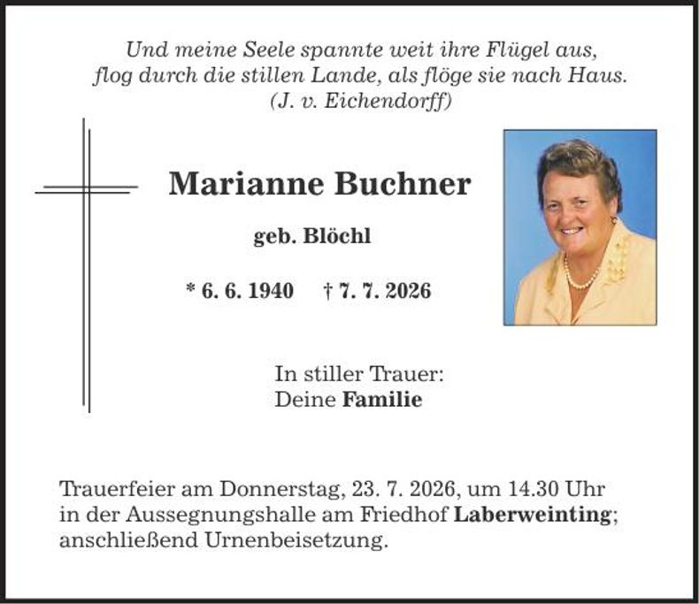 Traueranzeige Marianne Buchner