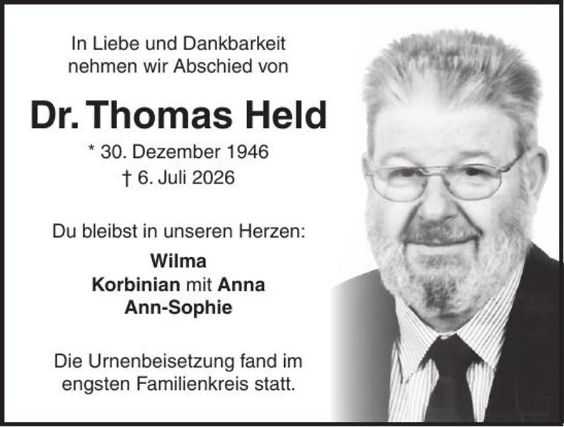 Traueranzeige Thomas Dr. Held