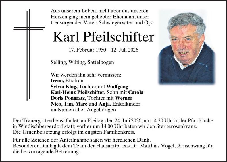 Traueranzeige Karl Pfeilschifter
