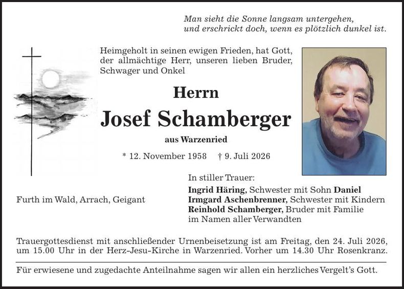 Traueranzeige Josef Schamberger
