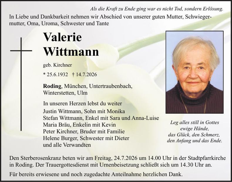 Traueranzeige Valerie Wittmann