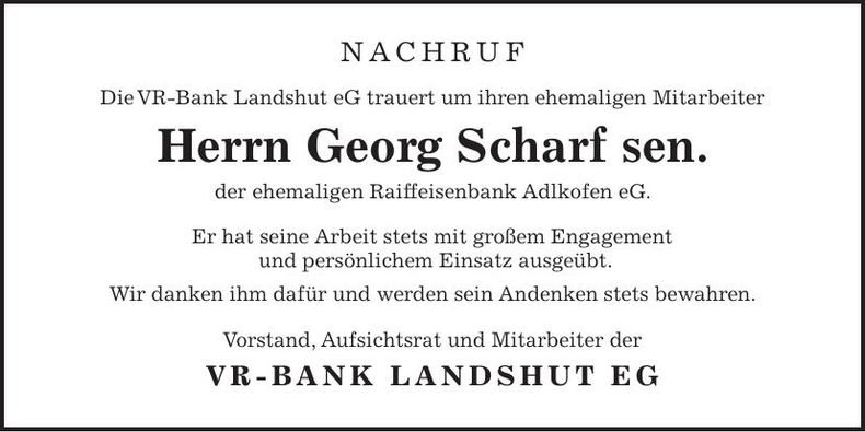 Traueranzeige Georg  Scharf sen.