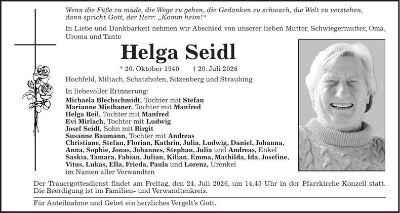 Traueranzeige Helga Seidl