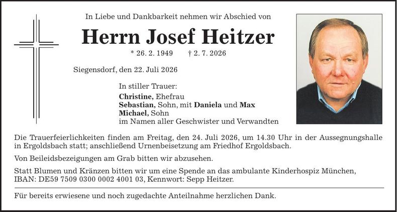Traueranzeige Josef Heitzer