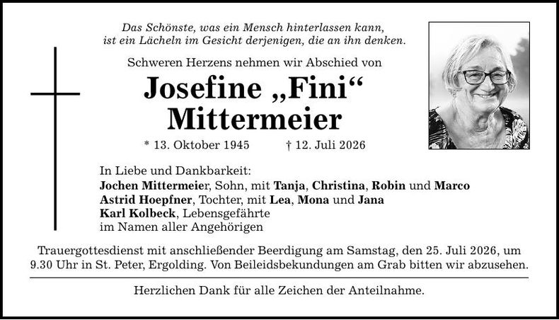 Traueranzeige Josefine Mittermeier