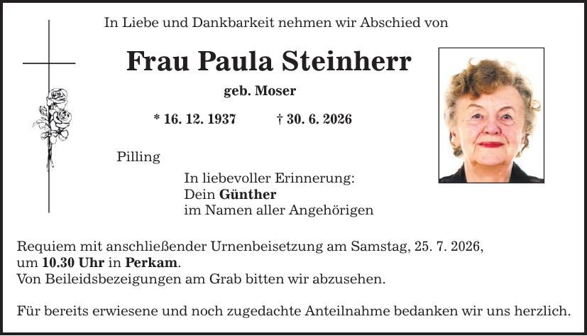 Traueranzeige Paula Steinherr