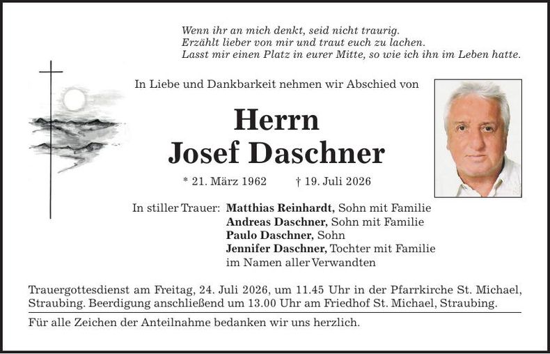 Traueranzeige Josef Daschner