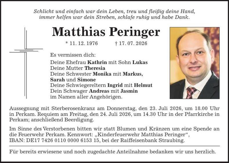 Traueranzeige Matthias Peringer