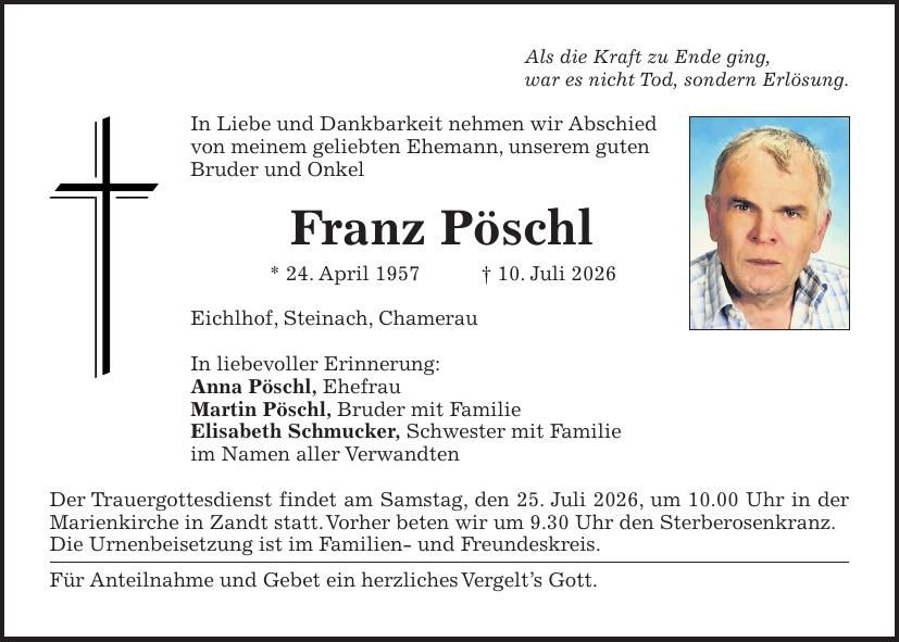Traueranzeige Franz Pöschl