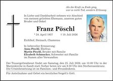 Traueranzeige Franz Pöschl